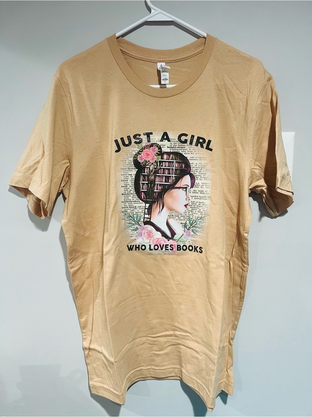 Just A Girl Who Loves Books Graphic Tee - Beige, Bella+Cambas, Size:L